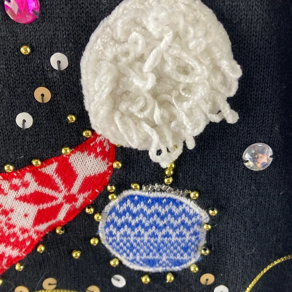 Berek Black Sweater with Festive Embellishments size Medium - Picture 5 of 8